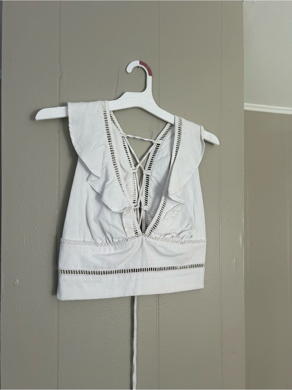 Free People White V-Neck Lace-Trim Cropped Camisole - Picture 2 of 2